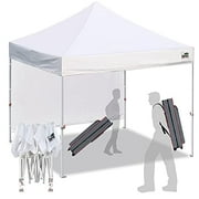 Eurmax USA Smart 10'x10' Pop up Canopy Tent Canopy with 1 Side Wall Outdoor Festival Tailgate Event Vendor Craft Show Canopy and Backpack Roller Bag Bouns 4X Stakes(White?