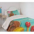 thumbnail image 2 of Ambesonne Music Quilted Coverlet 2 Pcs, Hawaiian Summer Ukulele, Twin Size, Yellow Brown Aqua, 2 of 5
