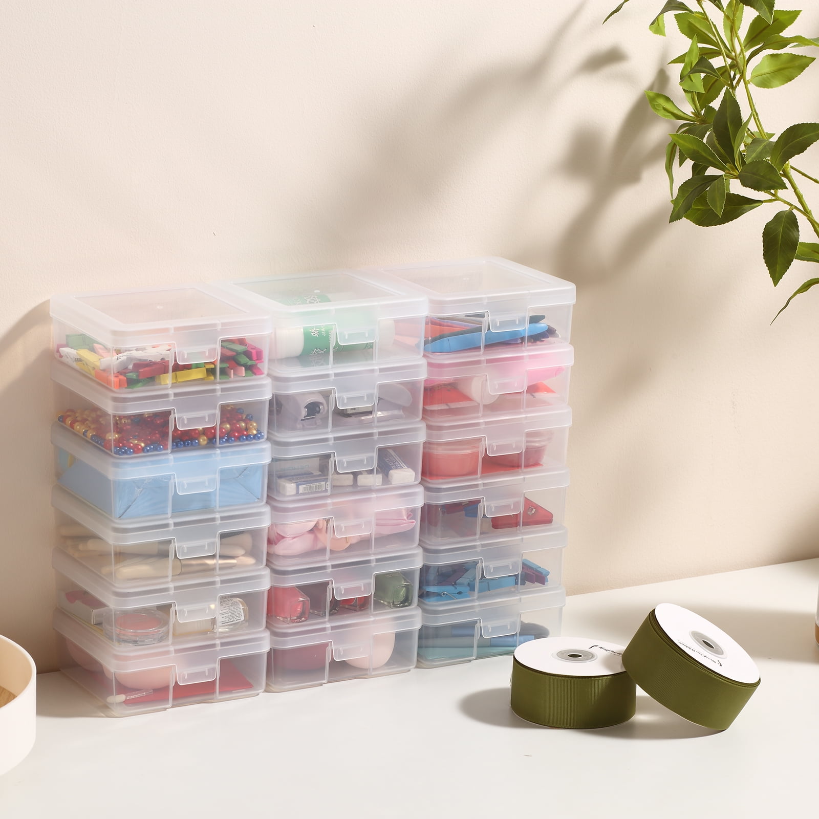 Novelinks 18 Pack Small Stackable Plastic Storage Box Containers Clear Hobby Art Craft Organizer Rectangle Box for Pencil Box Crayon Beads Jewelry ,Clear