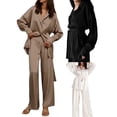 thumbnail image 4 of Txlixc Traje de pijama para mujeres, chaqueta de boton de manga larga con pantalones y cinturon Txlixc moda, 4 of 4