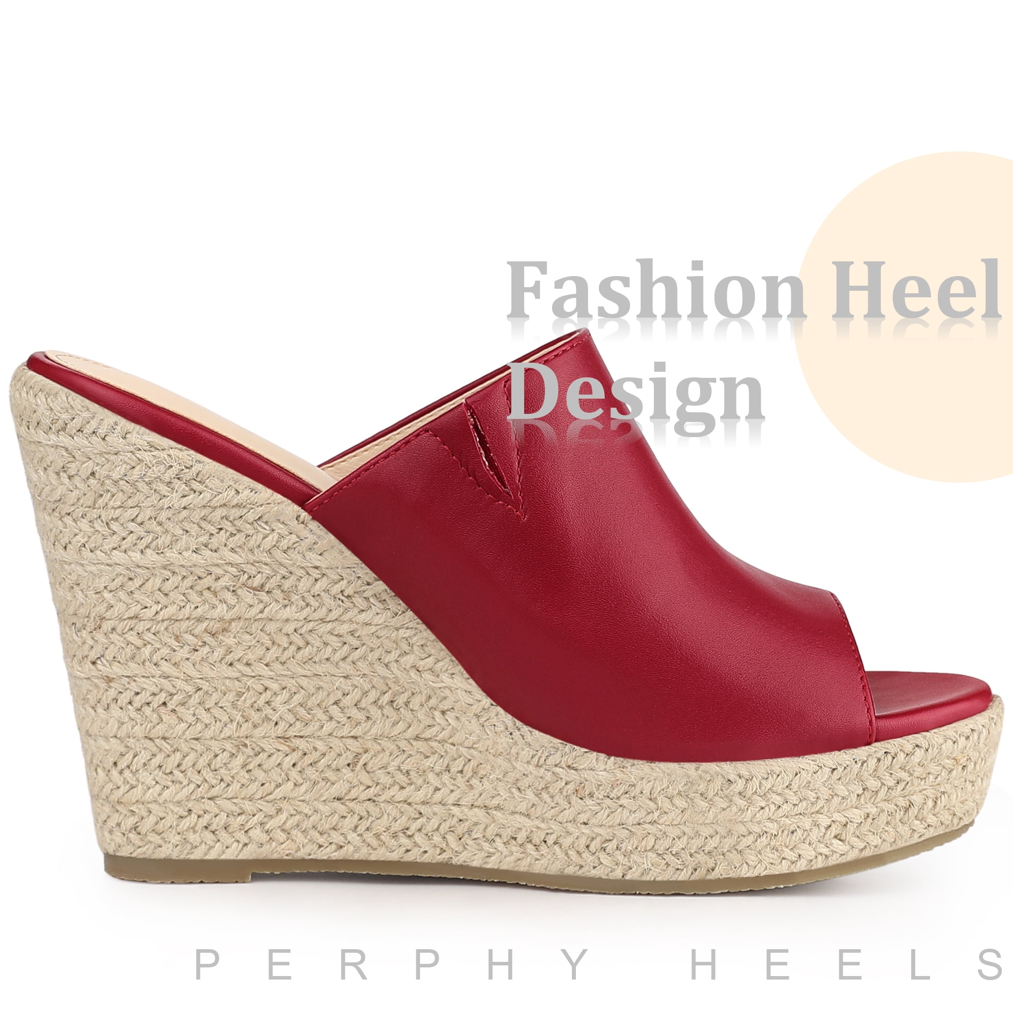 DARING DIVA Women's Open Toe Espadrille Wedge Heel Platform Slide Sandal Burgundy 6