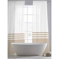 thumbnail image 6 of Beige White Striped Semi Sheer Window Curtains 96 Inches Long, Modern Abstract Art Aesthetics Rod Pocket Voile Silky Chiffon Curtain Light Filtering Drapes for Living Room, Kitchen, 52"x96", 2 Panels, 6 of 9