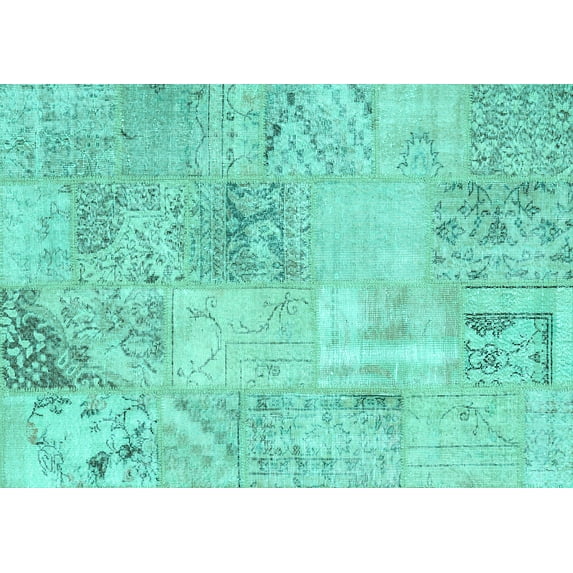 Ahgly Company Indoor Rectangle Patchwork Turquoise Blue Transitional Area Rugs, 8' x 10'
