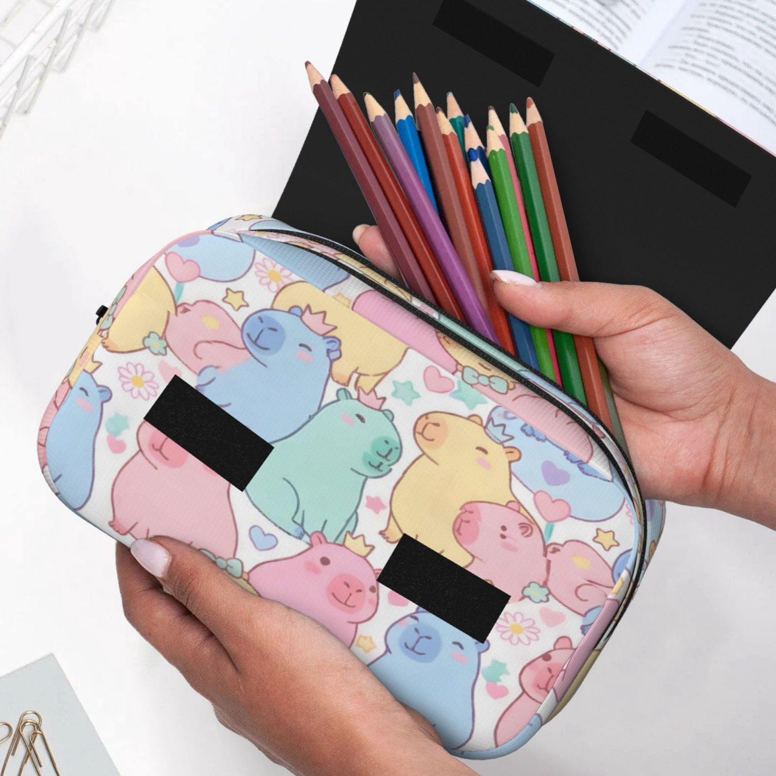 Large-Capacity Flip-Top Double-Layer Pencil Case, Multi-Functional Pocket Pen Case, Durable Stationery Organizer Capybara Pattern 1