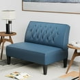 thumbnail image 3 of Alunaune Upholstered Blue Loveseat Bench Couch for Bedroom, Modern Cushioned Armless Settee Small Love Seat Sofa Faux Leather Living Room Couch, 3 of 8