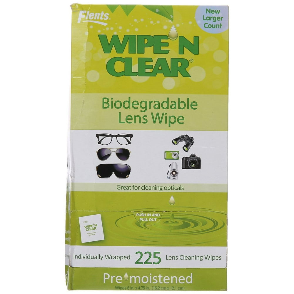 Flents Wipe n Clear Biodegradable Lens Wipes, 225 Count