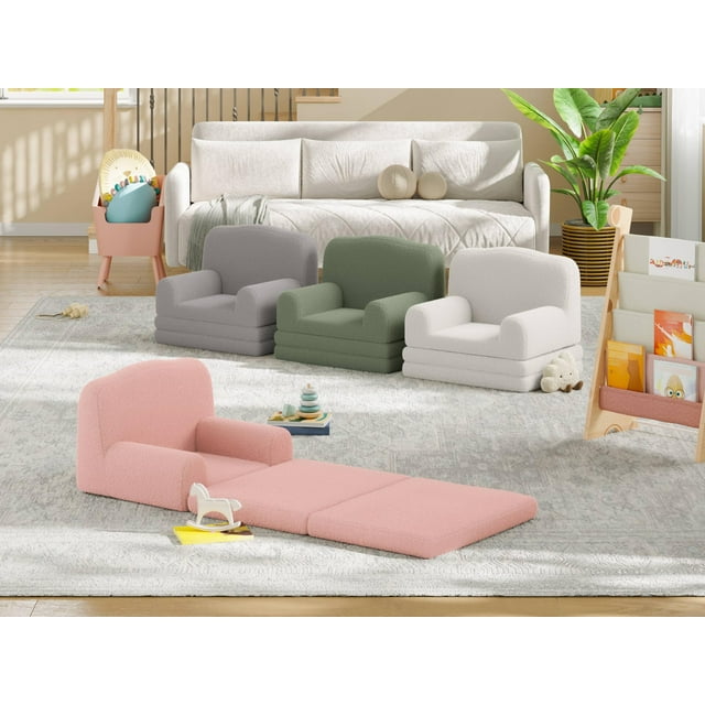 Fauteuil pour Enfants, Canapé Convertible en Sherpa pour Tout-Petits avec Housse Lavable, Fauteuil de Lecture Confortable pour Enfants au Design de Couronne