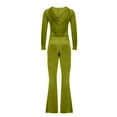 thumbnail image 6 of Mrat Zip Hoodie Sets Women's 2 Piece Outfits Velvet Cropped Tops Jacket Drawstring Pants Sweatsuits Casual Jogging Set with Pockets S-44 A-Green S, 6 of 7