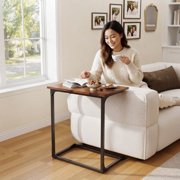 C Shaped End Sofa Table, TV Tray Couch Side Table for Living Room, Bedroom, With widened tabletop,27(H) x 21.1(W) x 11.4(D), Brown