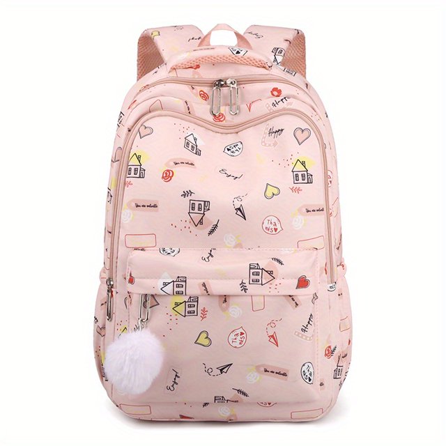 Lindo Estampado De Dibujos Animados Mochila Para Portátil, Kawaii Estudiante Bolsa De Escuela, Casual Mochila Para El Trabajo, Viajes