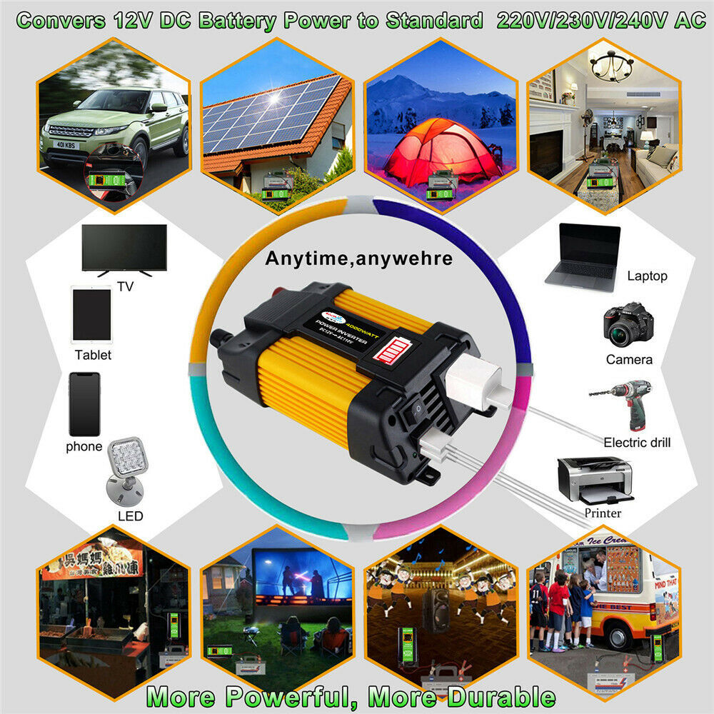 DFITO DF6000 12V 500W Continuous 6000W Surge Power Inverter with LED Battery Display for Car