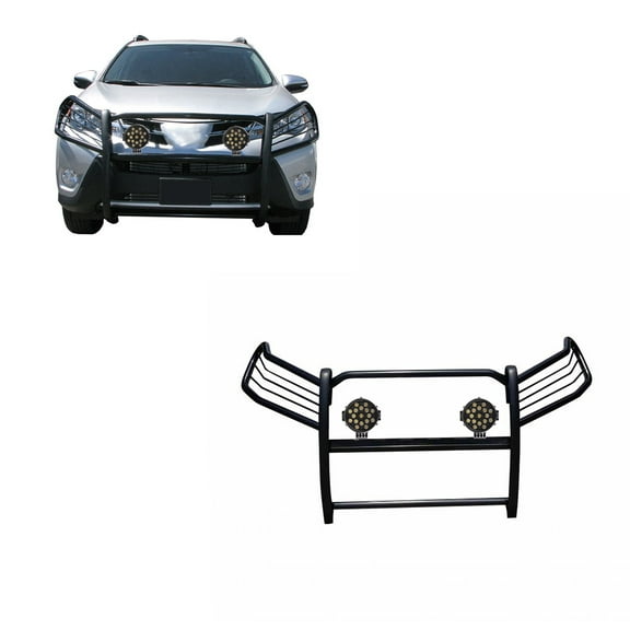 Black Horse Grille brush Bumper Guard Modular Black Come With pair of 7.0"Dia.LED Lights with Black Trim Rings Compatible with 2006-2018 Toyota RAV4-17A093902MA-PLB