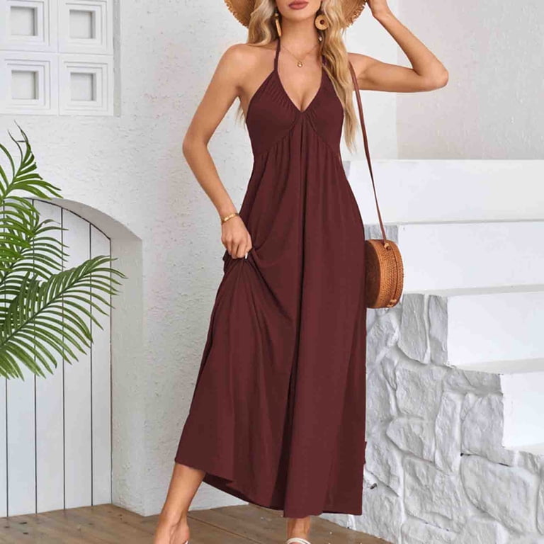 chinese dress ladies Elyna Slinky Halter Maxi Dress / Navy | Meshki main image 1