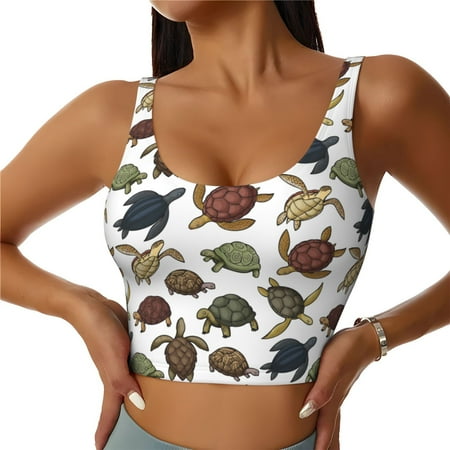 Jgfou Various Turtle Print Womens Sports Bra - Padded Workout Sports Bras Crop Tank Top