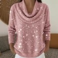 thumbnail image 2 of Arlun Women's Cowl Neck Sparkly Sequin Sweaters Casual Lightweight Solid Color Long Sleeve Knit Pullover Jumper Tops 2026 Fall Winter Soft Comfortable Outfits Pink XL, 2 of 5
