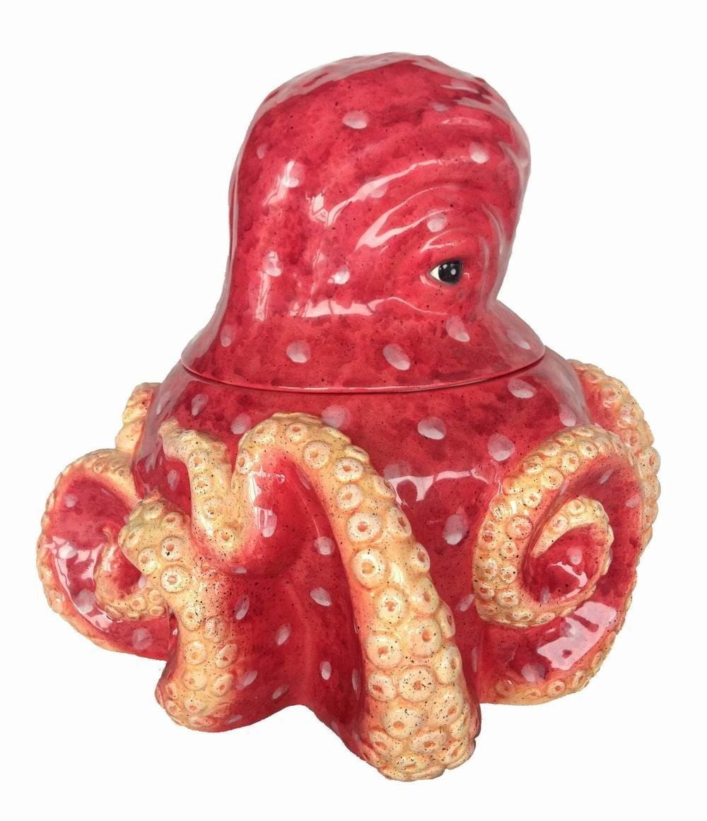 Red OCTOPUS HandPainted Ceramic Cookie Jar, by Blue Sky Ceramics, 10