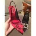 thumbnail image 2 of Sandalias de tacón alto con punta de lujo y diamantes de imitación para mujer, zapatos de novia para fiesta, de satén, 2 of 6