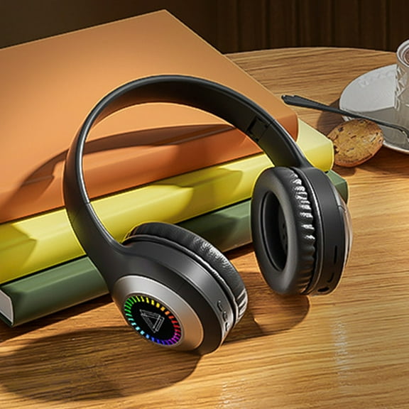 Bluetooth Headphones Wireless Head Mounted Over-Ear Headphones Long Battery Foldable Lightweight Noise Cancelling Headphones Black