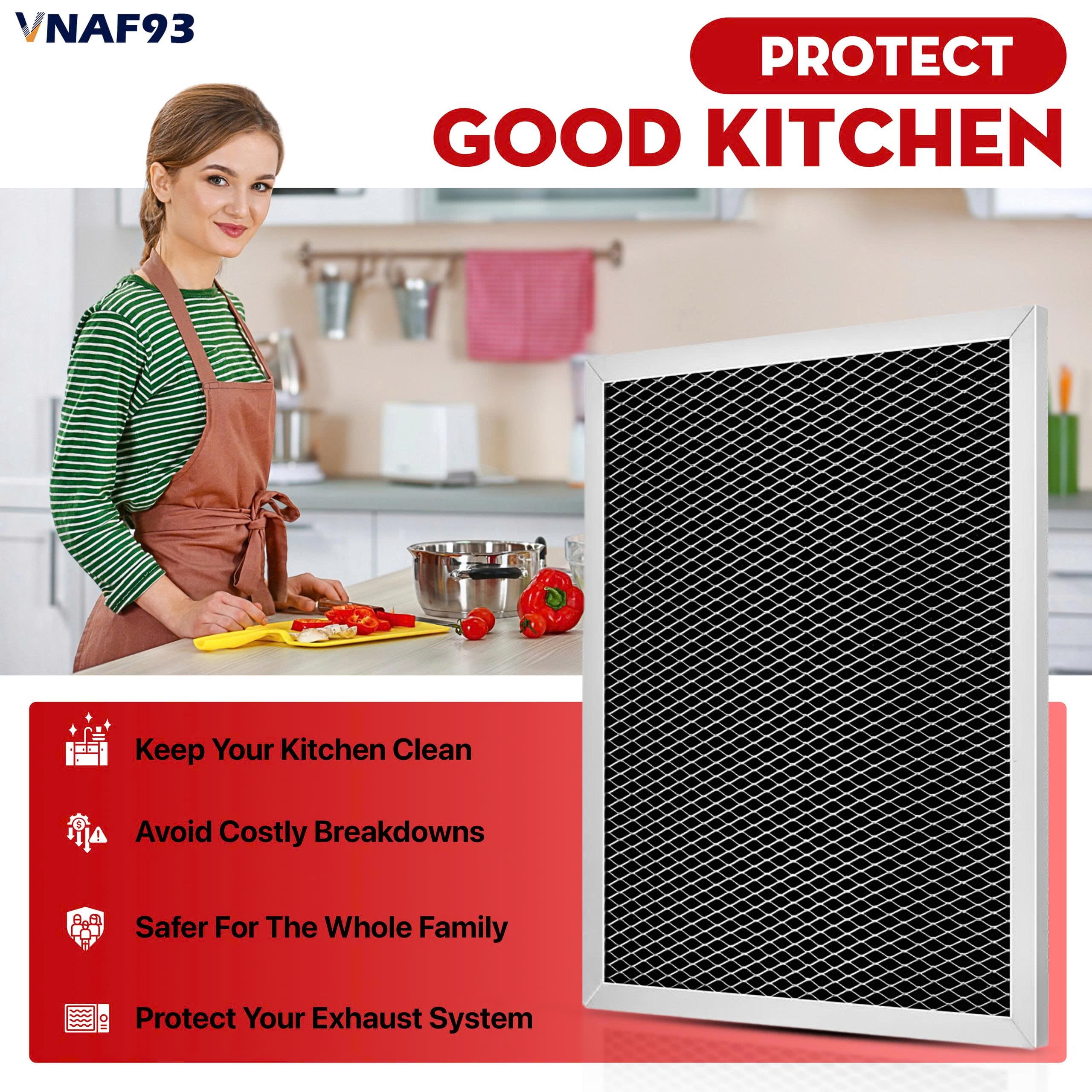 VNAF93 Upgraded 4 Pack 97007696 Range Hood Filter - 41f Stove Hood Vent Filter Replacement For Broan & Nutone Charcoal Carbon Combo Replace 6105c 97005687 - Size 8.75 x 10.5 x 0.35 Inche