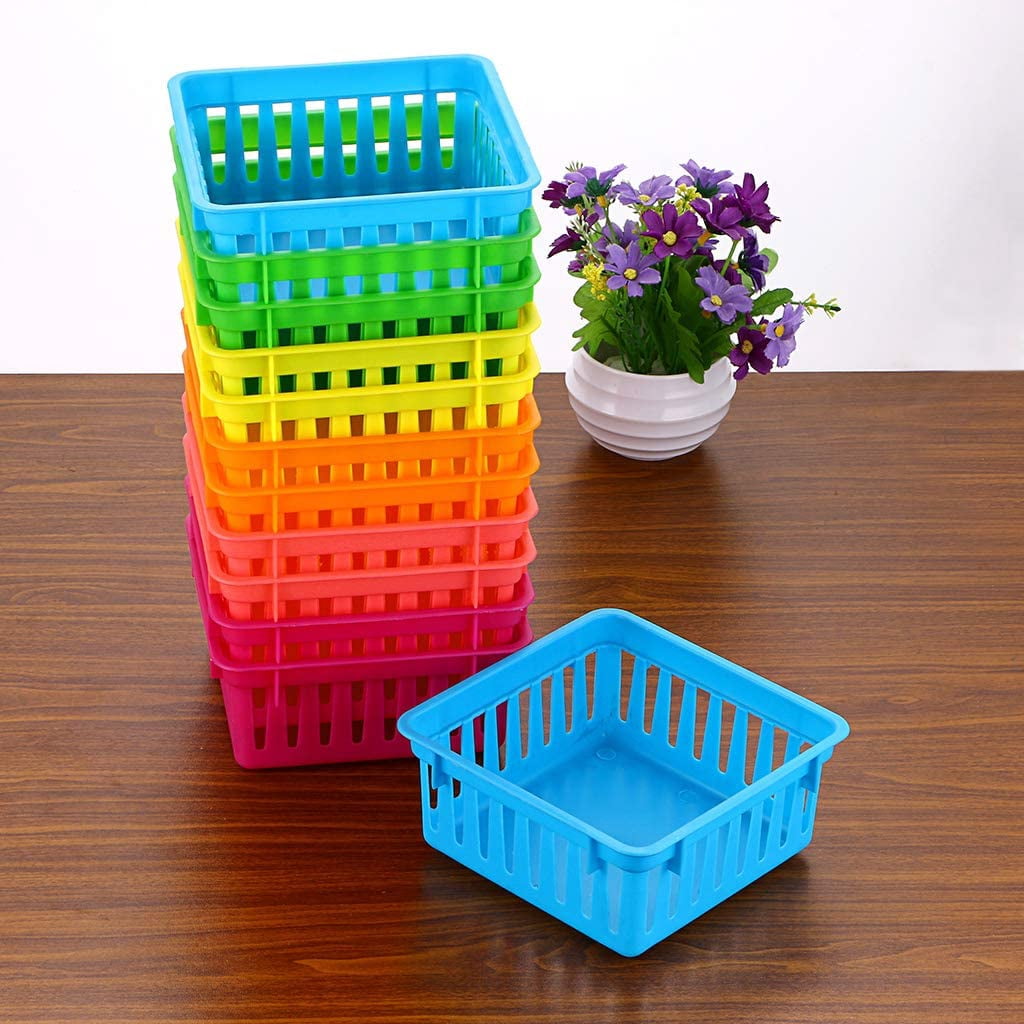 18 Pcs Colorful Small Plastic Baskets Classroom Storage Bins Crayon and Pencil Baskets 5.3 x 5.3 In