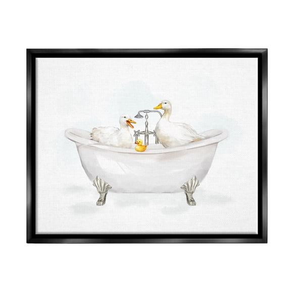 Stupell Industries Ducks in Bathtub Animals & Insects Painting Black Floater Framed Canvas Art Print Wall Art, 21 x 17