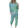 thumbnail image 3 of CFLVAEK Plus Size Womens Sweatsuits 2pcs Sets Fashion Color Blocked Graphic Shirts and Drawstring Pants Spring Fall Workout Outfits Set with Pocket Light Blue XXXXL, 3 of 6