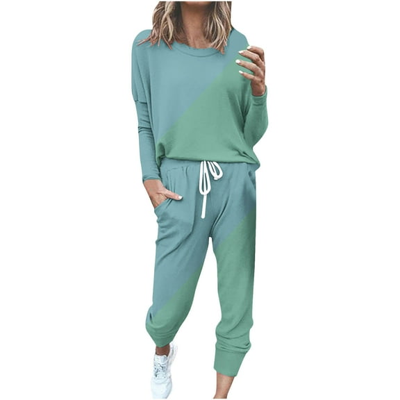 Lcziwo Womens Plus Sweatsuit Two Piece Fall Spring Lounge Tracksuits Long Sleeve Jogging and Drawstring Pants Sweatsuits 2025 Light Blue,XXXL