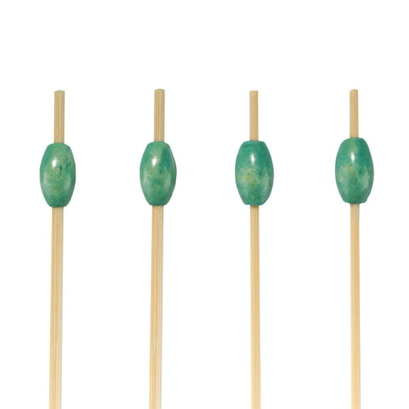BambooMN 3.5" Decorative Green Bead Bamboo Appetizer and Hors D'oeuvre Skewer Picks - 300 Pieces