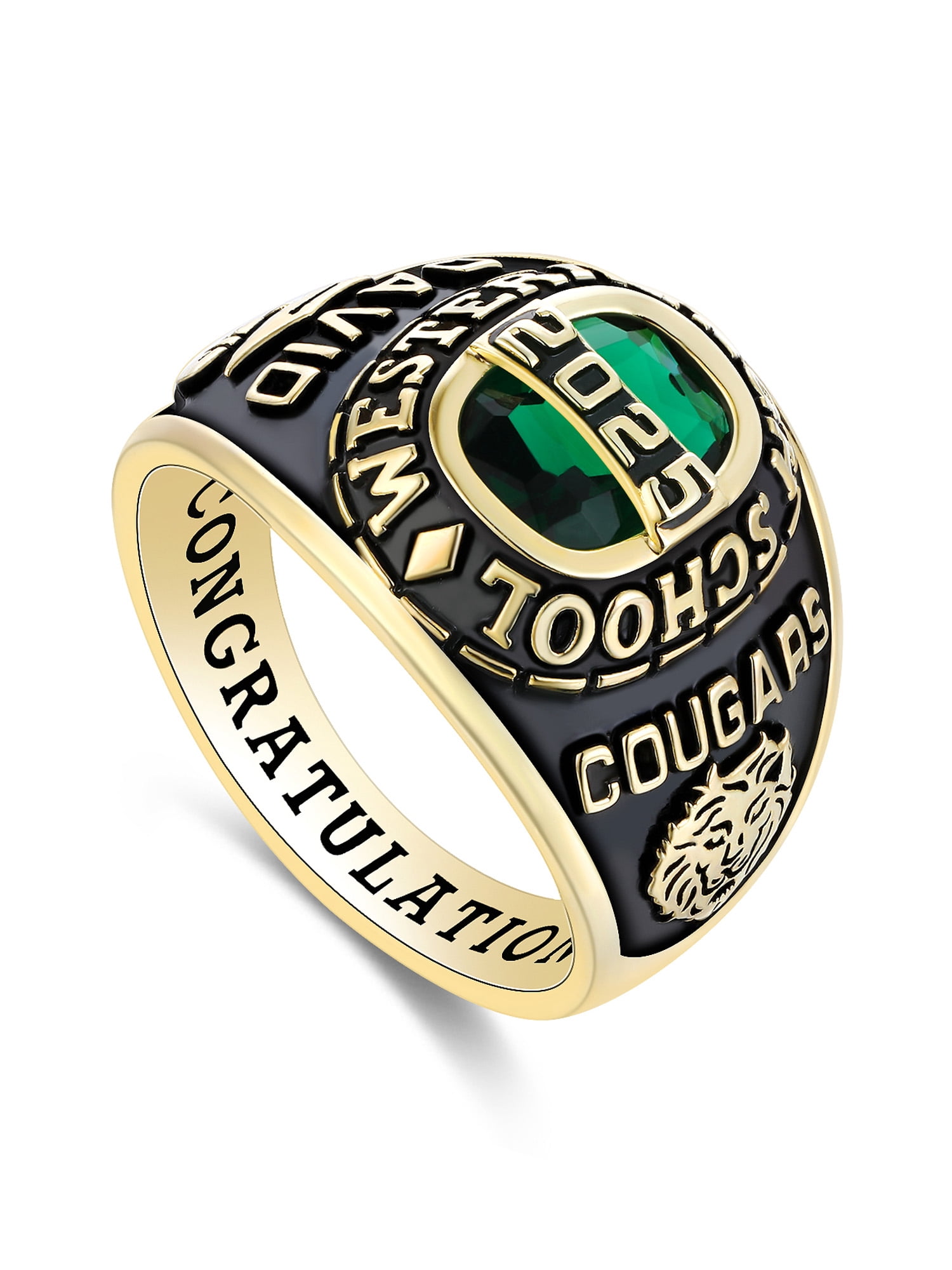 Mementos USA Custom Men's Class Rings 10kt Yellow Gold for High School and College-Royal