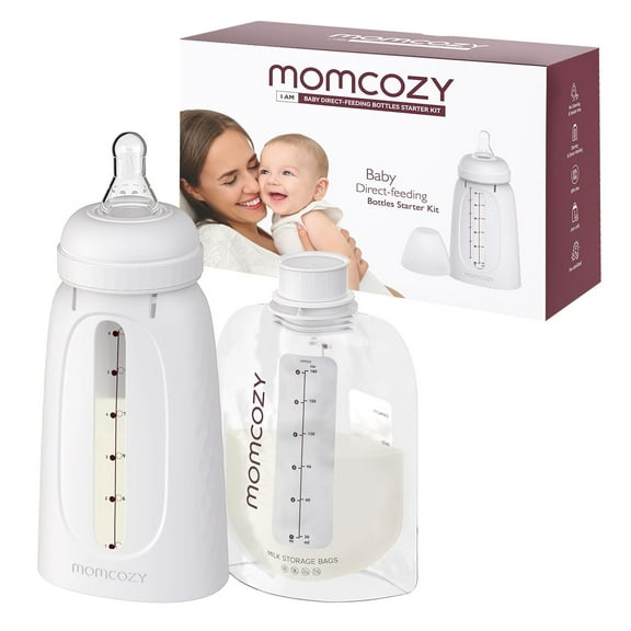 Momcozy Disposable Baby Bottle Kit, Leakproof and Transfer-Free Breastmilk Storage Bags for Freezing, 6 Ounce