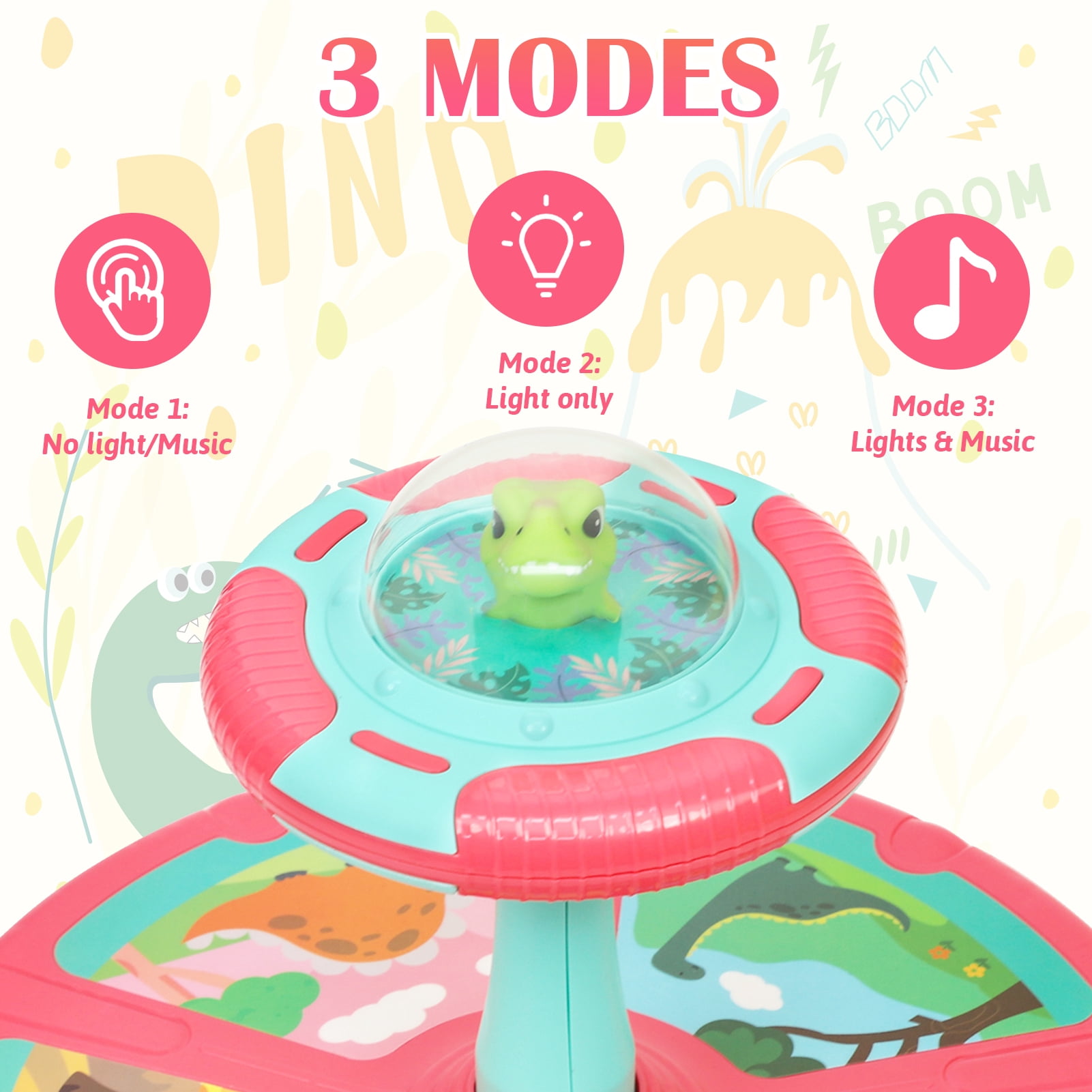 Wdmiya Pink Dinosaur Sit and Spin Toys for Toddlers 1-4, 360° Spinning Seat Activity Toy with Light and Music, Christmas Birthday Gifts for boys and girls, Kids Twister Toy