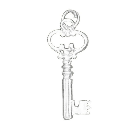 Sterling Silver 30" 1mm Box Chain 3D Antique Skeleton Key Pendant Necklace