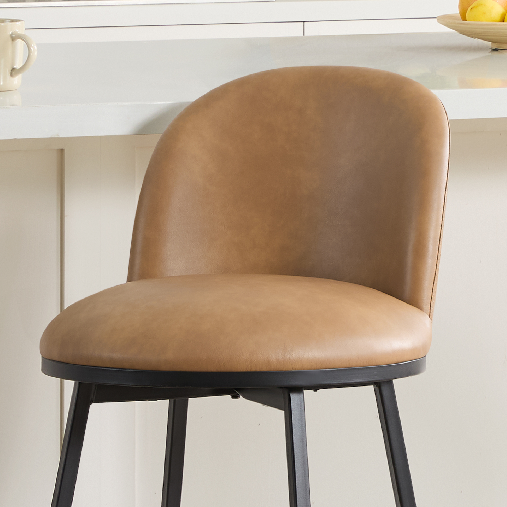 Spruce & Spring Counter Height Swivel Bar Stool with Metal Frame Set of 2, Cognac