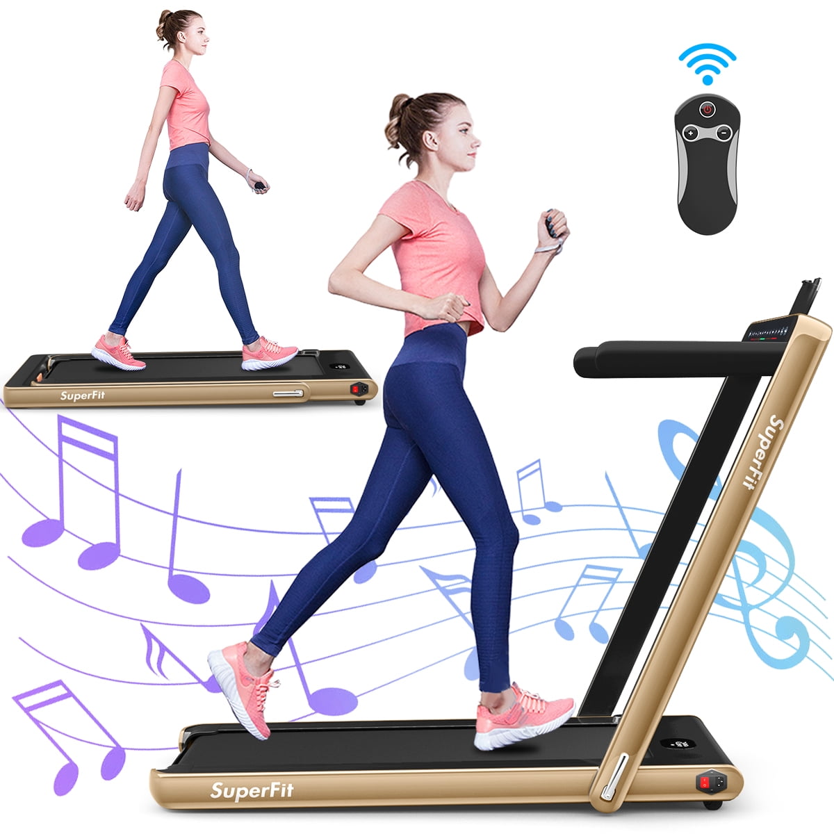 Electric Treadmill for Home Gym LED Monitor & Smart App Control Under Desk Walking Running Machine with Blue Tooth Speaker GYMAX 2 in 1 Folding Treadmill 