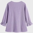 thumbnail image 5 of Womens Cotton Linen Shirts Long Sleeve Button Down Crewneck Ruffled Blouses Trendy Casual Loose Cute Comfy Tops, 5 of 7