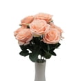 thumbnail image 2 of Xiao Hua 1 ramo de 10 rosas color crema simuladas con cabezas de flores de 43 cm de largo. Camafeo marrón., 2 of 5