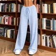 thumbnail image 5 of Lenpel Womens Plaid Pants Casual Loose Lightweight Drawstring Elastic Waist Trousers Comfy Wide Leg Lounge Pants, 5 of 7