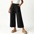 thumbnail image 2 of Oksale Linen Pants Women Petite Loose Wide Leg Ruffle Pull On Pants with Pockets Elastic Waist Summer Cotton Trousers Black M, 2 of 8