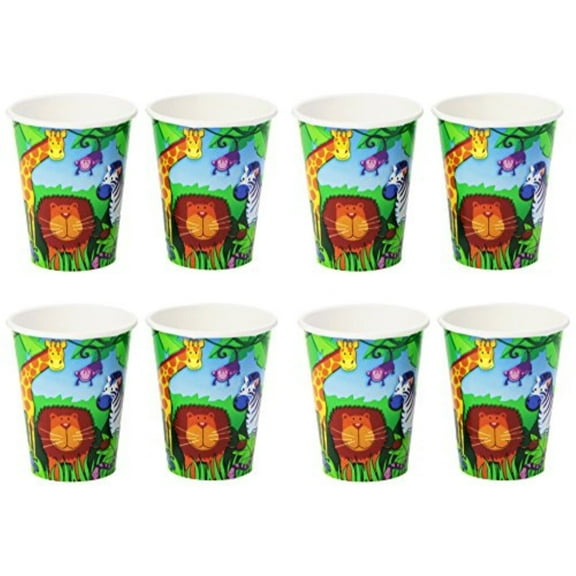 amscan wild jungle animals themed party paper cups tableware (pack of 8), multicolor, 9 oz