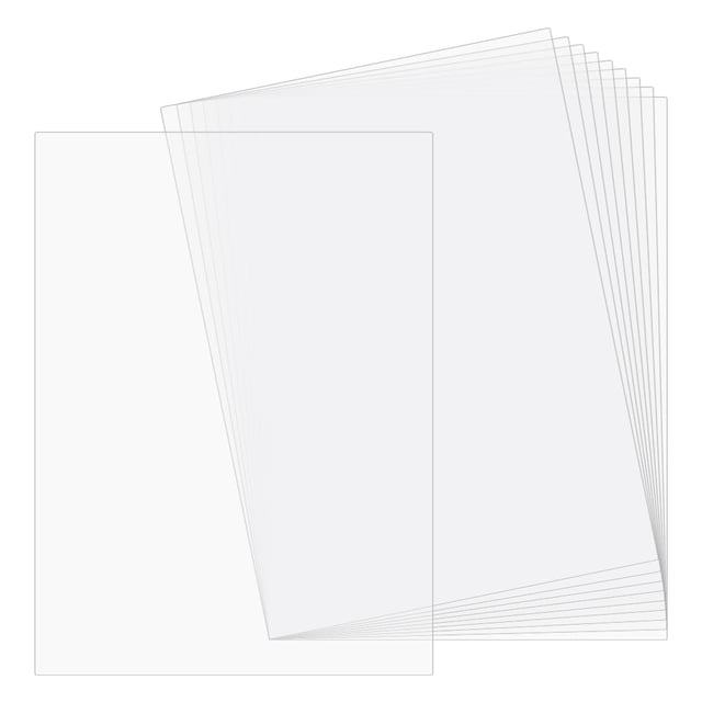 10 láminas de plástico transparente, finas, de PVC, de 21 x 29,7 x 0,38 mm (8,3" x 11,7" x 0,015"), tamaño A4, flexibles y transparentes.