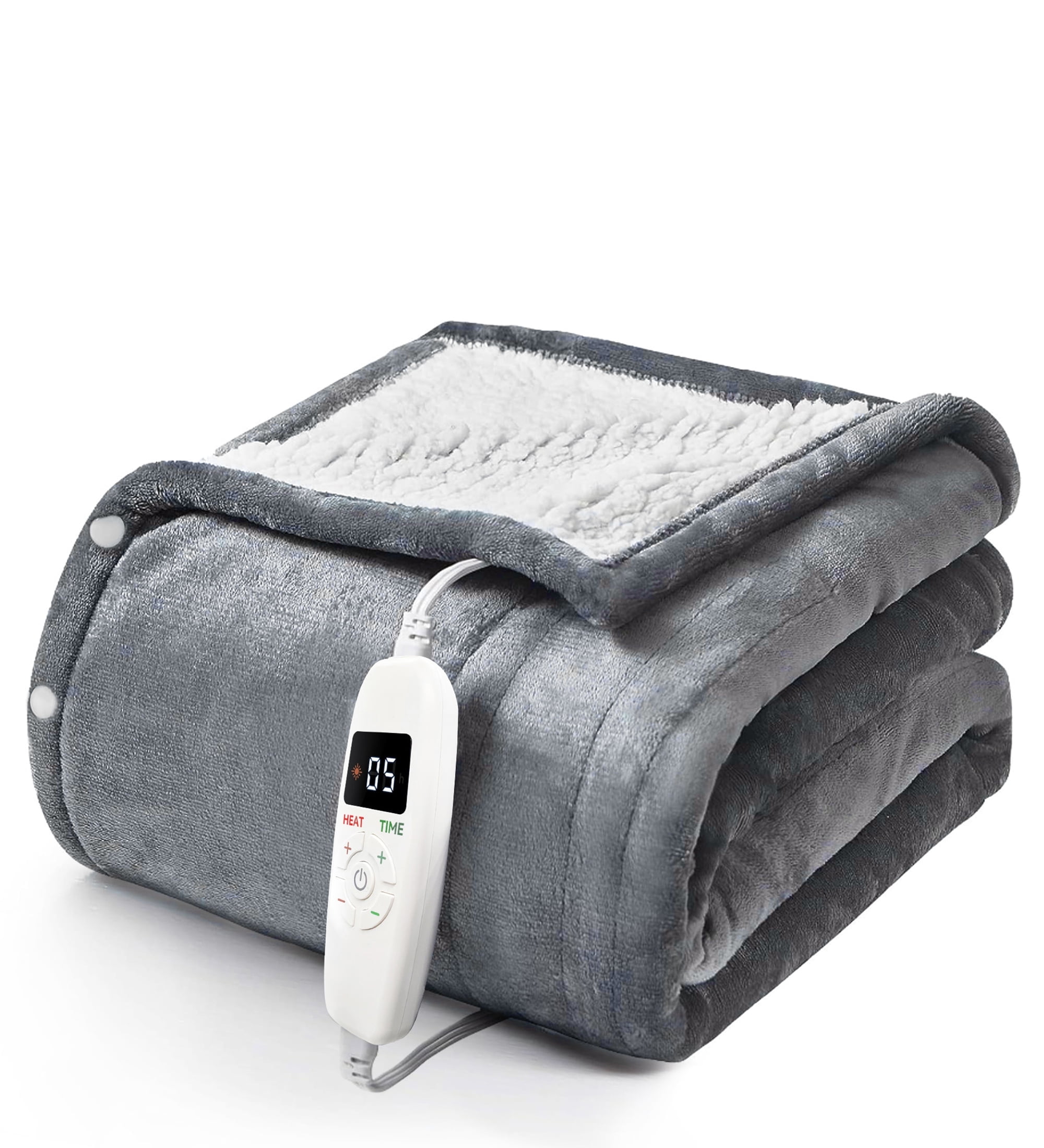 YGXNEWER 50" x 60" Electric Heated Blanket with 10 Heating Levels & 1-8H Auto-off, Machine Washable Flannel & Sherpa, Gray & White