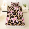 thumbnail image 4 of spefrowx Leopard Print Bow Twin Sheets for Kids, Pink Brown Ribbon Bedding, 3 Pieces, 1 Flat Sheet, 1 Fitted Sheet and 1 Pillowcase, 4 of 6