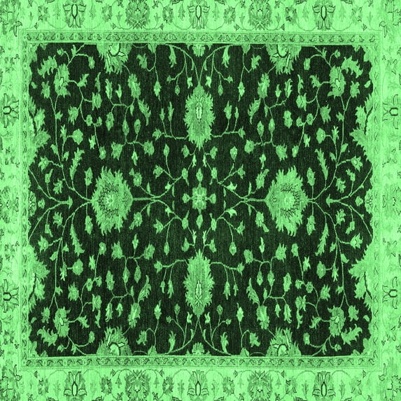 Ahgly Company Indoor Square Oriental Emerald Green Traditional Area Rugs, 4' Square