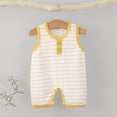thumbnail image 2 of Fengactive Unisex 0-18M Baby Sleeveless Short Romper Stripe Contrast Button Henley Neck Breathable Cotton Summer Infant Tank Bodysuit Onesie, 2 of 6