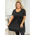 thumbnail image 3 of SHOWMALL Plus Size Tunic for Women Short Sleeve Scoop Neck Summer Top Black 5X Pleated Clothes Flowy Loose Maternity Babydoll T Shirt, 3 of 7