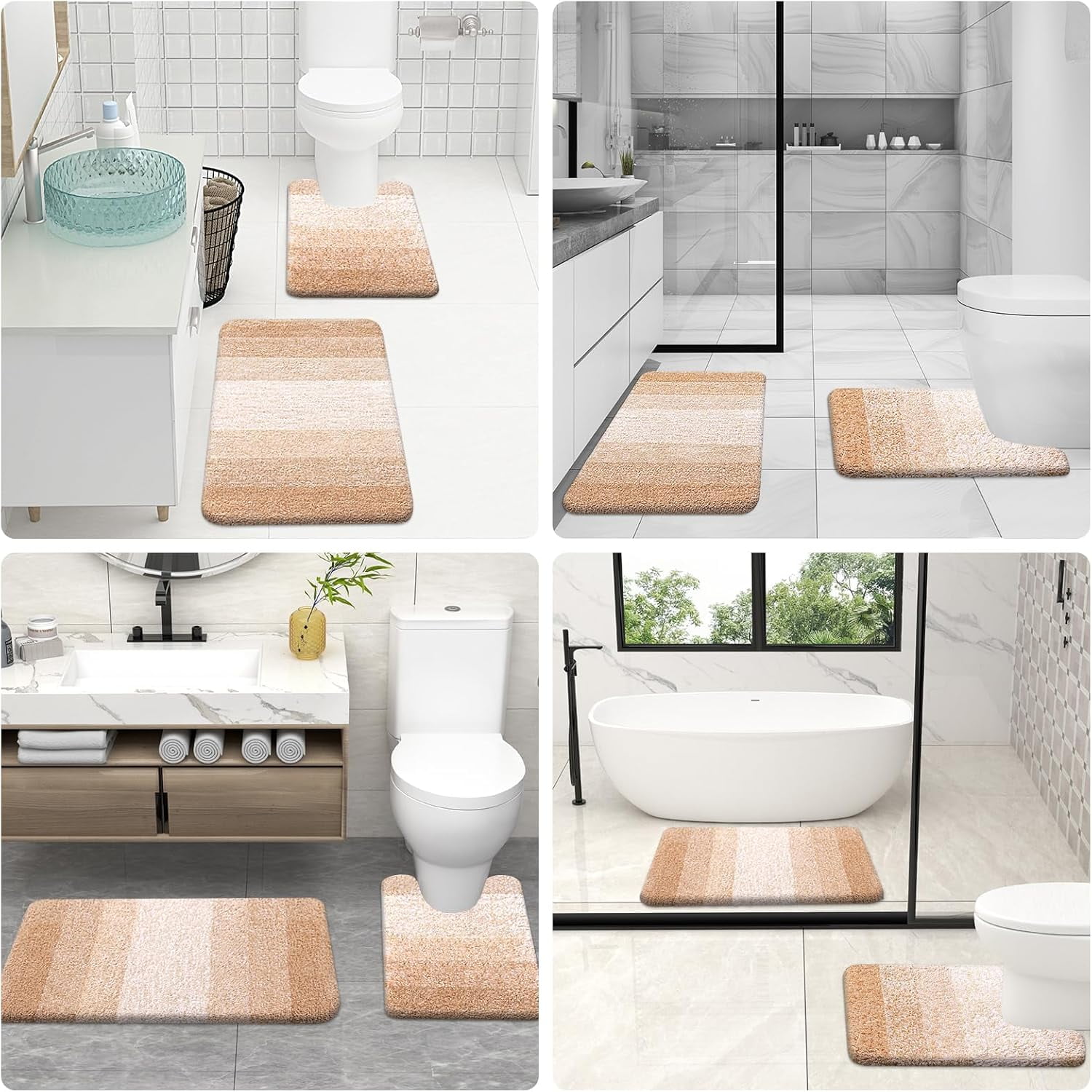 Bathroom Rugs Sets 3 Piece, Soft Absorbent Microfiber Bath Mats and U-Shaped Contour Toilet Rug, Machine Wash Dry, Plush Shaggy Bath Mat Set for Bathroom