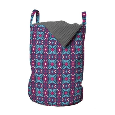 Geometric Laundry Bag, Abstract Colorful Compositon of Shapes Rhombuses Stripes and Triangles Pattern, Basket with Handles Drawstring Closure for Laundromats, 13" x 19", Multicolor, by Ambesonne