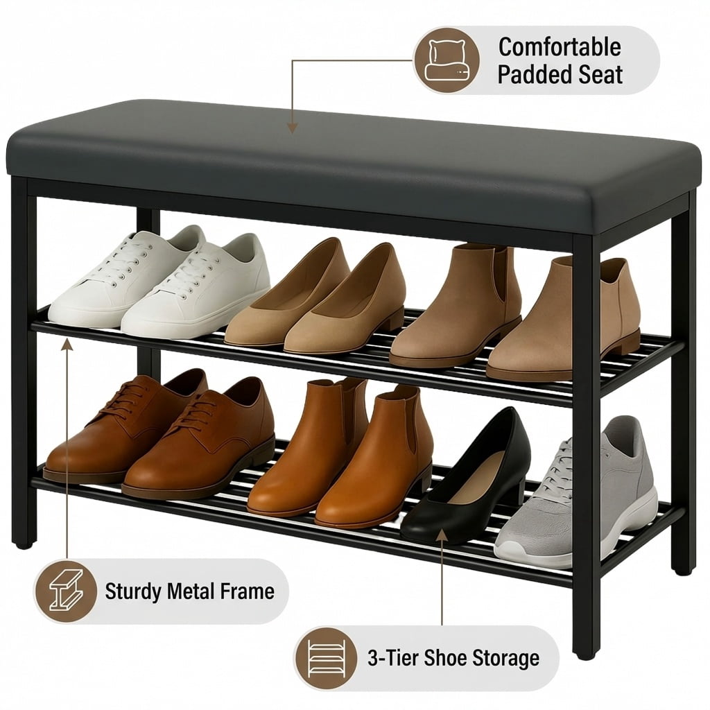USTECH 3-Tier Shoe Rack, Metal Storage Organizer for Entryway or Closet, Pack of 2