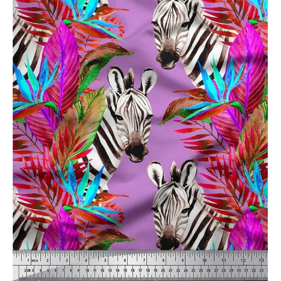 Soimoi Purple polyester Crepe Fabric Tropical Leaves & Wild Animal Fabric Prints by Yard 42 Inch Wide