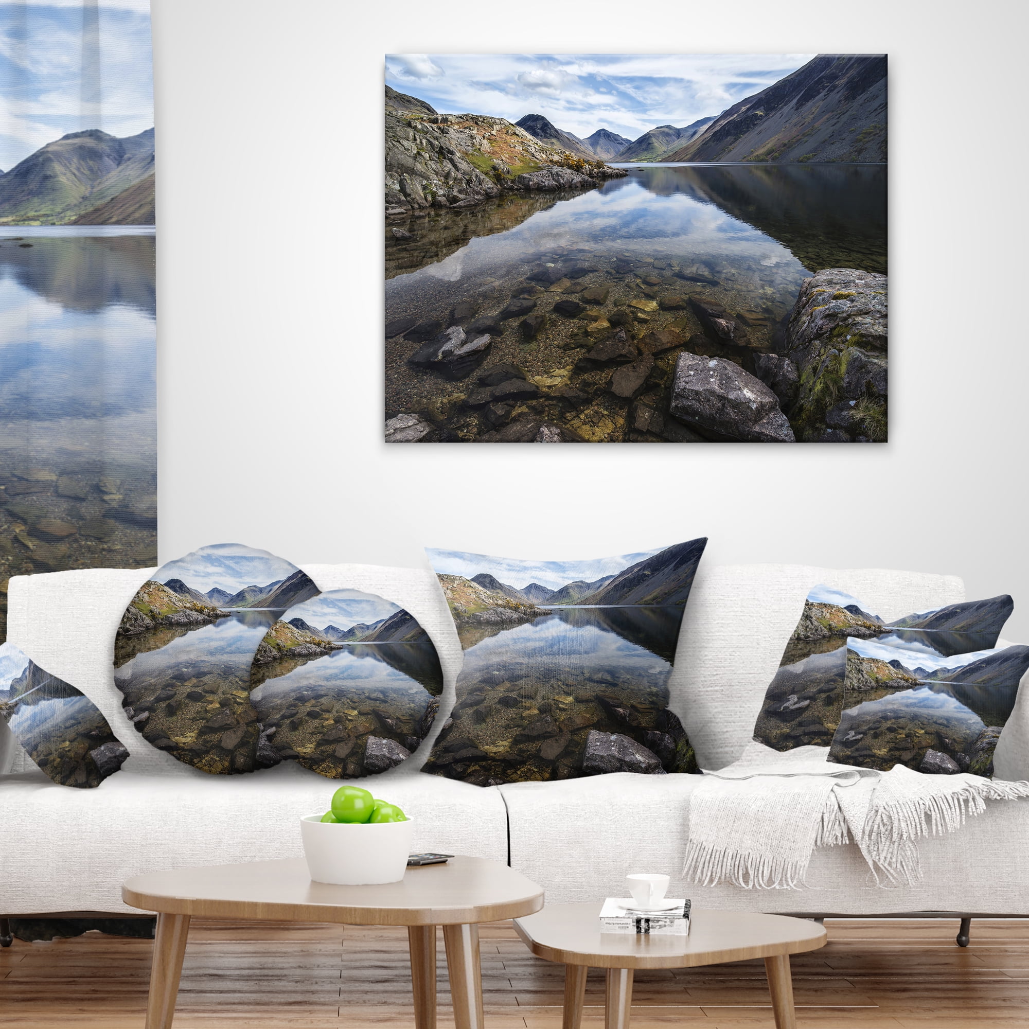 Designart Wast Water with Reflection in Lake - Landscape Printed Throw Pillow - 18x18
